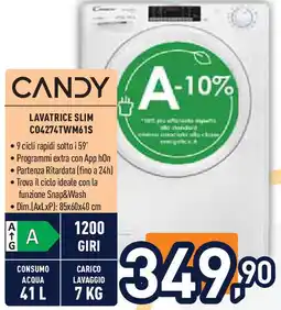 Unieuro CANDY LAVATRICE SLIM C04274TWM61S offerta