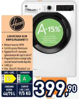 Unieuro Hoover LAVASCIUGA SLIM HWPS4954DAMB711 offerta
