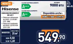 Unieuro Hisense CONDIZIONATORE MONOSPLIT UNI-AIR 9 offerta