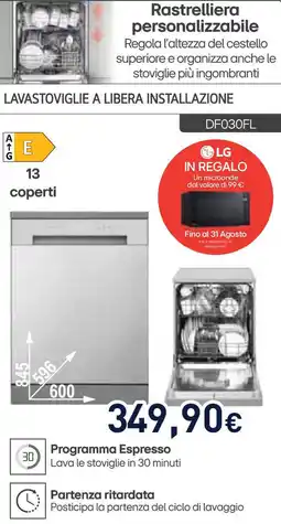 Unieuro LG LAVASTOVIGLIE A LIBERA INSTALLAZIONE DF030FL offerta
