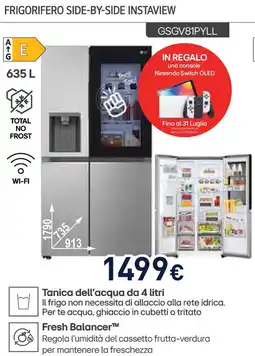 Unieuro LG FRIGORIFERO SIDE-BY-SIDE INSTAVIEW GSGV81PYLL offerta