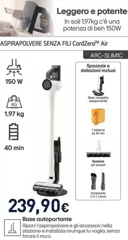 Unieuro LG ASPIRAPOLVERE SENZA FILI CordZero Air A9C-SLIM1C offerta
