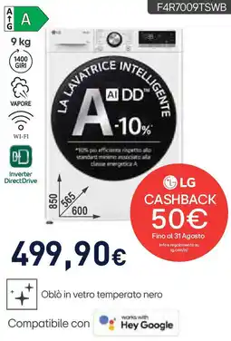 Unieuro LG LAVATRICE INTELLIGENTE AIDD F4R7009TSWB offerta