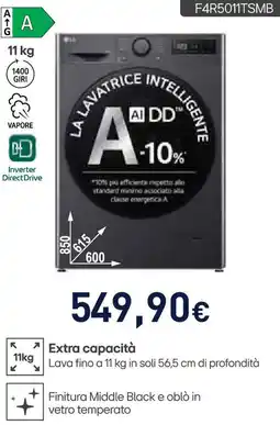Unieuro LG LAVATRICE INTELLIGENTE AIDD F4R5011TSMB offerta
