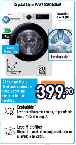 Unieuro SAMSUNG Crystal Clean WW80CGC04DAE offerta