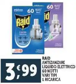Deco Supermercati Raid antizanzare liquido elettrico 60 notti vari tipi offerta