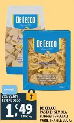 Deco Supermercati De cecco pasta di semola formati speciali varie trafile offerta