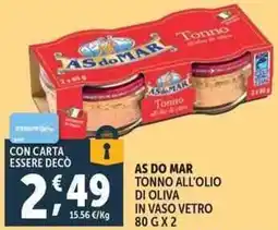 Deco Supermercati As do mar tonno all'olio di oliva in vaso vetro offerta