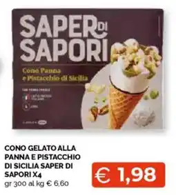 Mercatò Cono gelato alla panna e pistacchio di sicilia SAPER DI SAPORI X4 offerta