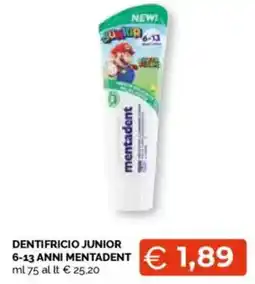 Mercatò Dentifricio junior 6-13 anni MENTADENT offerta