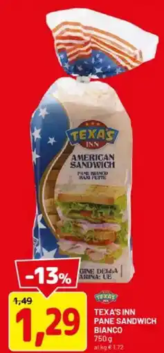 DPiù Texa's inn pane sandwich bianco offerta