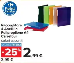 Carrefour Raccoglitore 4 Anelli in Polipropilene A4 Carrefour offerta