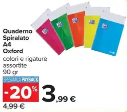 Carrefour Quaderno Spiralato A4 Oxford offerta