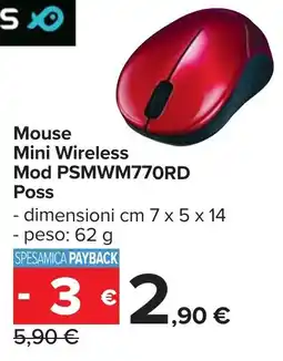 Carrefour Mouse Mini Wireless Mod PSMWM770RD Poss offerta