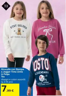 Carrefour Girocollo con Stampa o Jogger Tinta Unita in Felpa Tex offerta