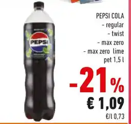 Conad PEPSI COLA regular twist max zero lime pet offerta