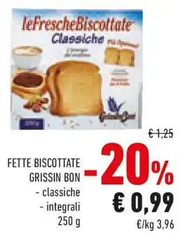 Conad Fette biscottate GRISSIN BON classiche integrali offerta