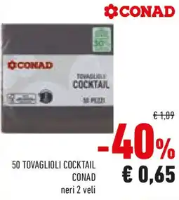 Conad 50 tovaglioli cocktail CONAD neri 2 veli offerta