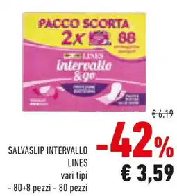 Conad Salvaslip intervallo LINES vari tipi 80 pezzi offerta