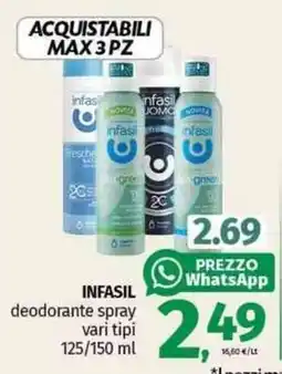 Pam INFASIL deodorante spray vari tipi offerta