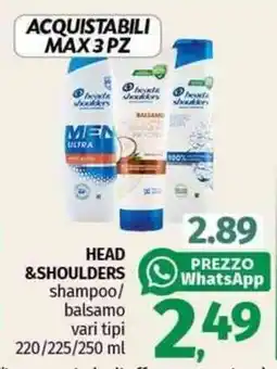 Pam HEAD &SHOULDERS shampoo/ balsamo vari tipi offerta