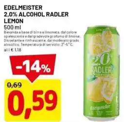 DPiù Edelmeister 2,0% alcohol radler lemon offerta