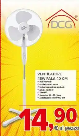 Todis DCG Ventilatore 45w pala 40 cm offerta