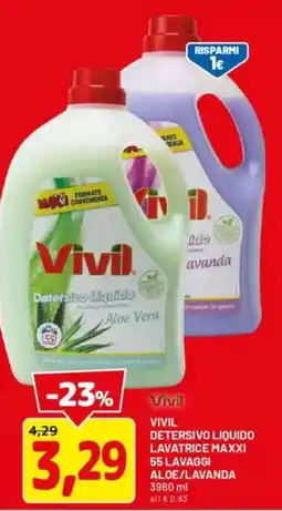 DPiù Vivil detersivo liquido lavatrice maxxi 55 lavaggi aloe/lavanda offerta