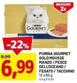 DPiù Purina gourmet gold mousse manzo / pesce dell'oceano / fegato / tacchino offerta