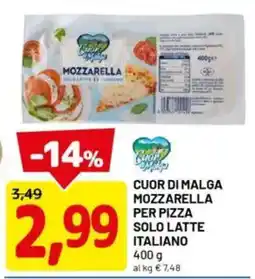 DPiù Cuor di malga mozzarella per pizza solo latte italiano offerta