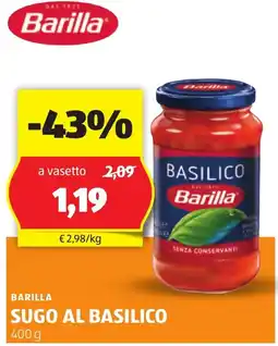 ALDI Barilla sugo al basilico offerta