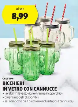 ALDI Crofton bicchieri in vetro con cannucce offerta