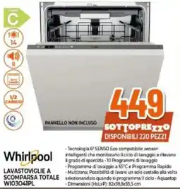 Expert Whirlpool LAVASTOVIGLIE A SCOMPARSA TOTALE WI03041PL offerta
