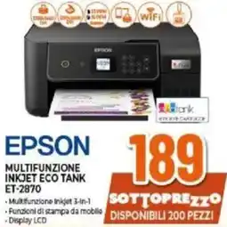 Expert EPSON MULTIFUNZIONE INKJET ECO TANK ET-2870 offerta