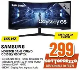 Expert SAMSUNG MONITOR GAME CURVO ODYSSEY G5 34" 2K offerta