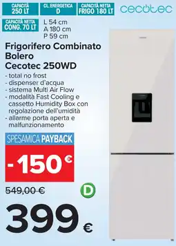 Carrefour Frigorifero Combinato Bolero Cecotec 250WD offerta