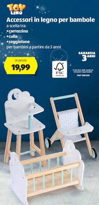 ALDI Toy Lino Accessori in legno per bambole offerta