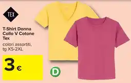 Carrefour T-Shirt Donna Collo V Cotone Tex offerta