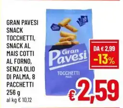 A&O Gran pavesi snack tocchetti, snack al mais cotti al forno, senza olio di palma, 8 pacchetti offerta