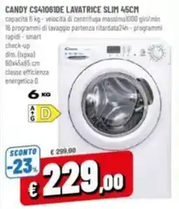 A&O CANDY CS41061DE LAVATRICE SLIM 45CM offerta