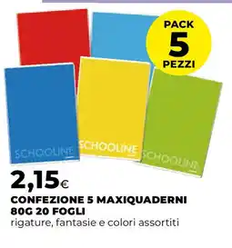 Ipercoop Confezione 5 maxiquaderni 80g 20 fogli offerta