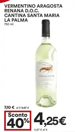 Coop Vermentino aragosta renana d.o.c. cantina santa maria la palma offerta