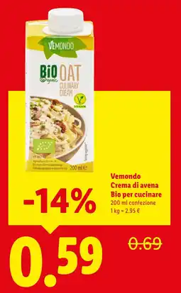 Lidl Vemondo Crema di avena Bio per cucinare offerta