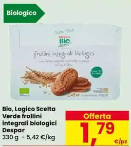 Despar Bio, Logico Scelta Verde frollini integrali biologici Despar offerta