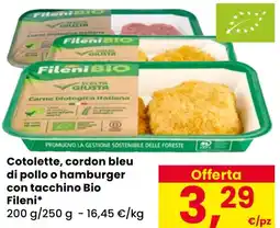 Eurospar Cotolette, cordon bleu di pollo o hamburger con tacchino Bio Fileni offerta