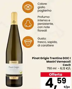 Eurospar Pinot Grigio Trentino DOC I Mastri Vernacoli Cavit offerta
