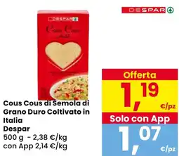 Eurospar Cous Cous di Semola di Grano Duro Coltivato in Italia Despar offerta
