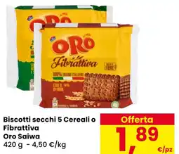 Eurospar Biscotti secchi 5 Cereali o Fibrattiva Oro Saiwa offerta