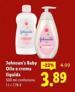 Lidl Johnson's Baby Olio o crema liquida offerta