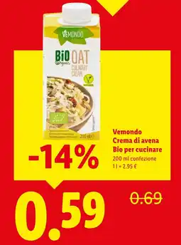 Lidl Vemondo Crema di avena Bio per cucinare offerta